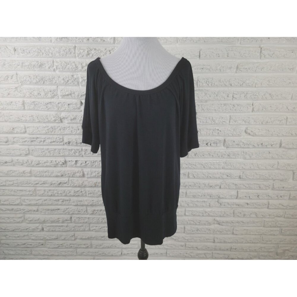 Torrid 2X Black Short Sleeve Sweater Plus Size Boat Neck Tight‎ Knit BLA33E